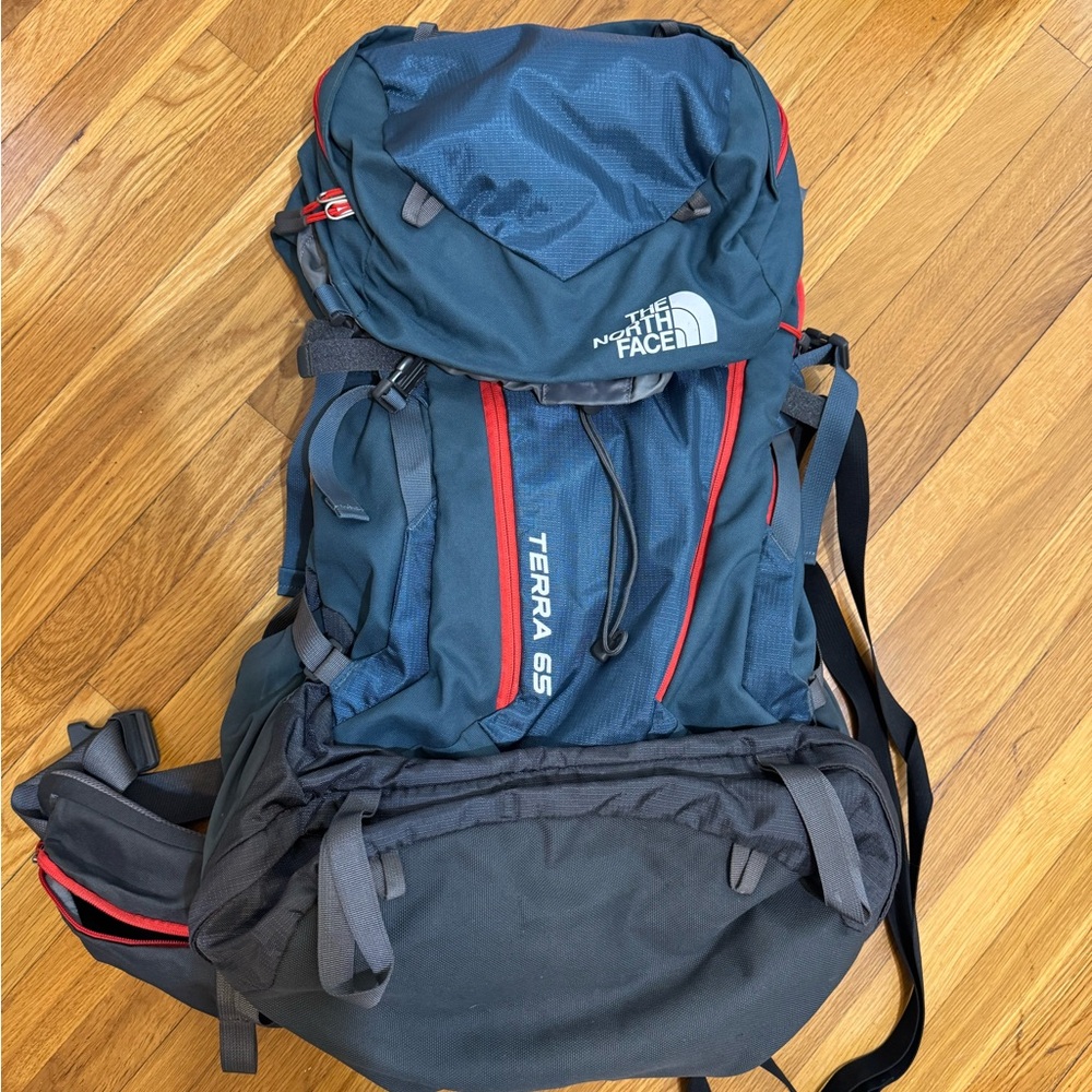 The North Face Terra 65 Navy and Red Backpack